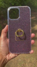 Load and play video in Gallery viewer, Purple Amethyst (Dark) Crystals with Finger Ring | Clear TPU/PC Case (iPhone 12 Series)
