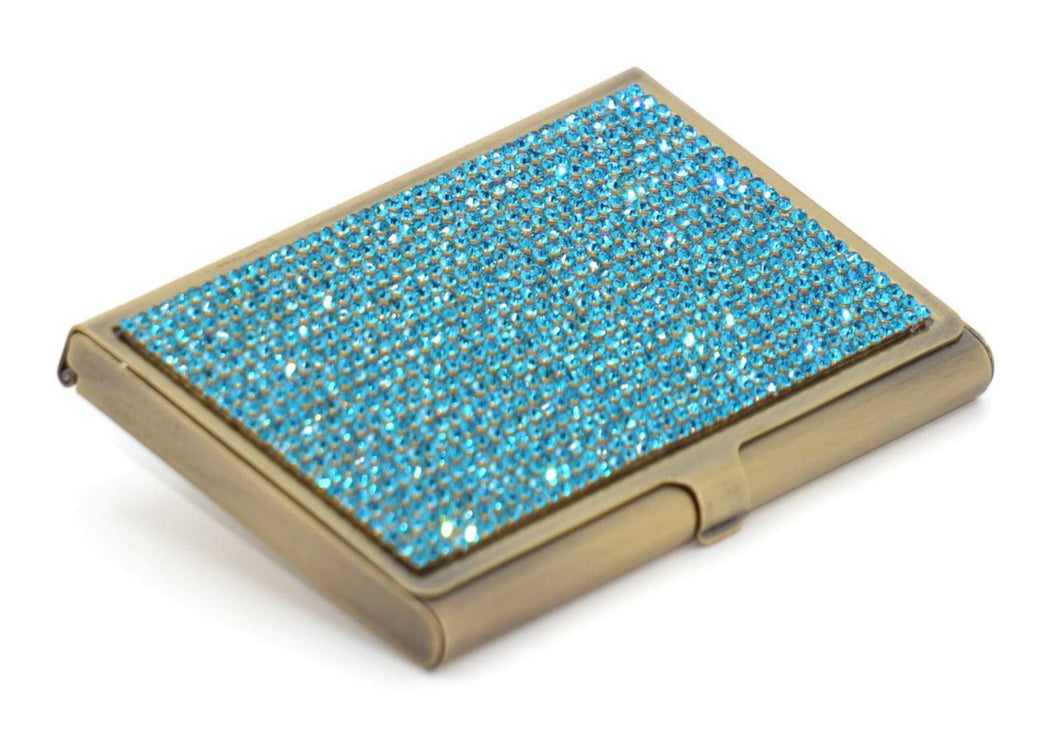 Aquamarine Dark Crystals | Brass Type Card Holder or Business Card Case - Rangsee by MJ