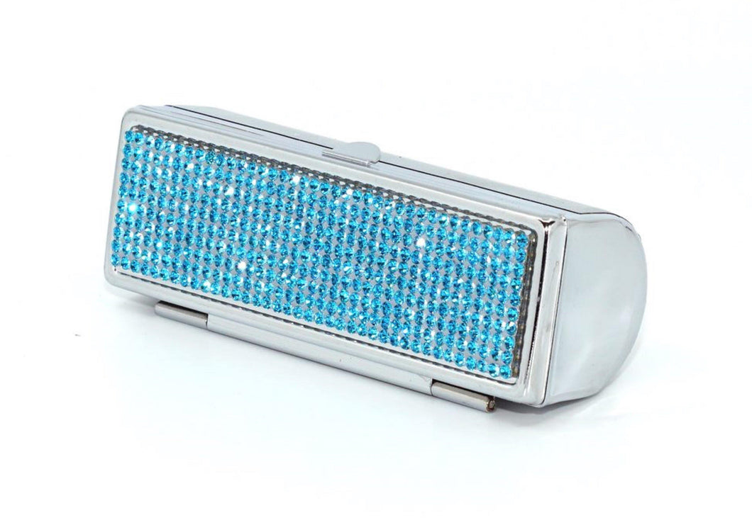 Aquamarine Dark Crystals | Big (Round Bottom) Lipstick Box or Lipstick Case with Mirror - Rangsee by MJ