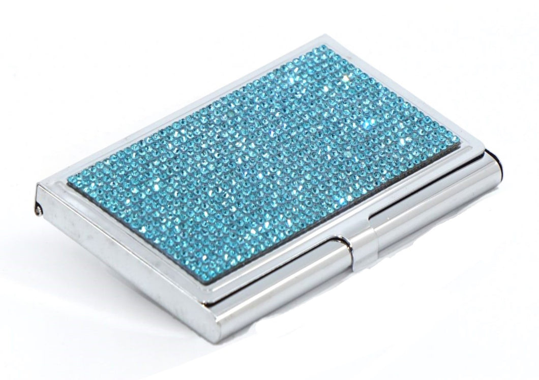 Aquamarine Light Crystals | Stainless Steel Type Card Holder or Business Card Case - Rangsee by MJ