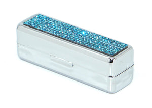 Aquamarine Light Crystals | Small (Flat Bottom) Lipstick Box or Lipstick Case with Mirror - Rangsee by MJ