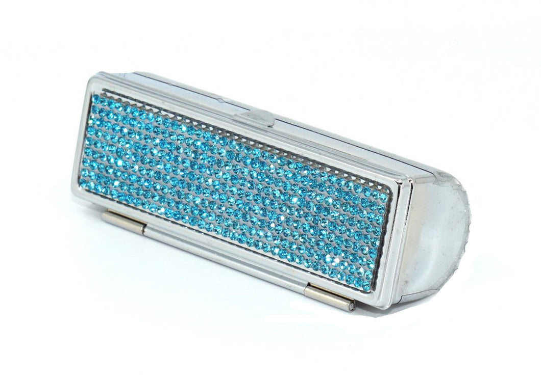 Aquamarine Light Crystals | Big (Round Bottom) Lipstick Box or Lipstick Case with Mirror - Rangsee by MJ