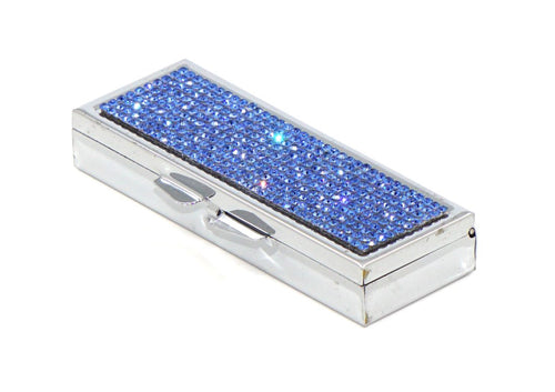 Blue Sapphire Crystals | Pill Case, Pill Box or Pill Container (6 Slots Rectangular)