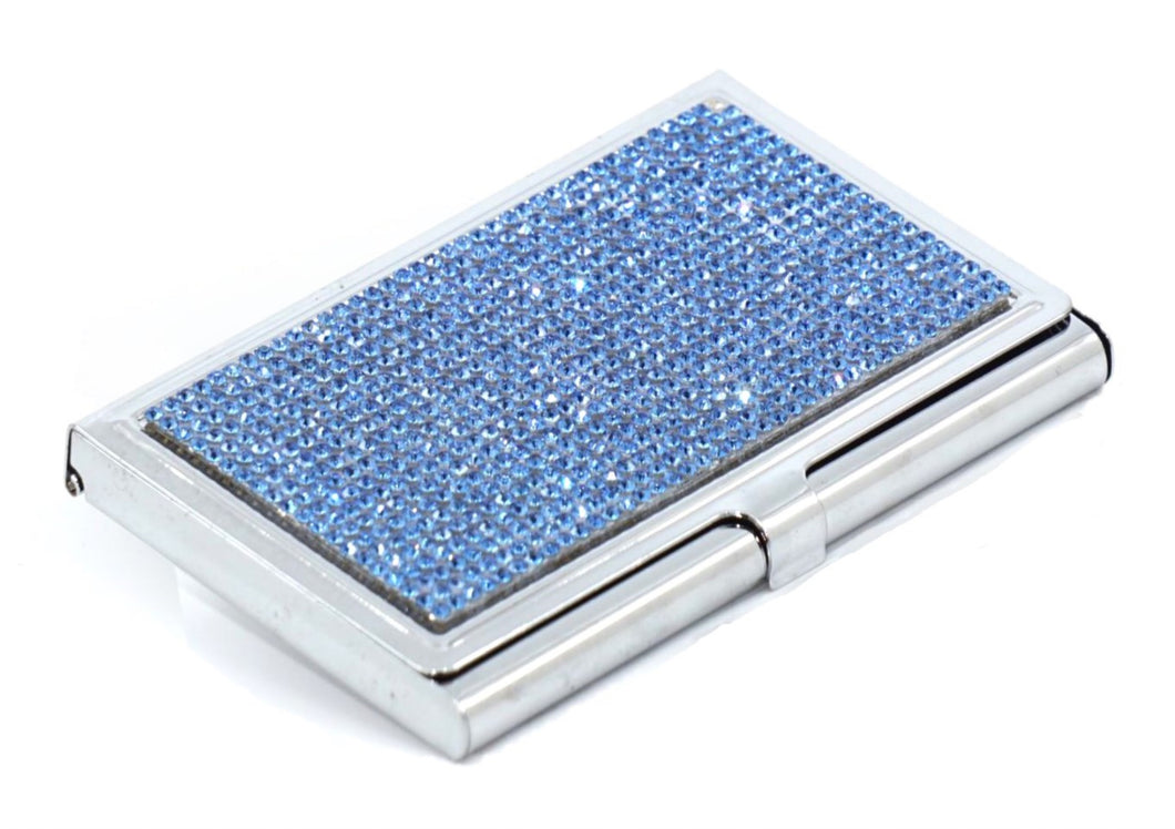 Blue Sapphire Crystals | Stainless Steel Type Card Holder or Business Card Case