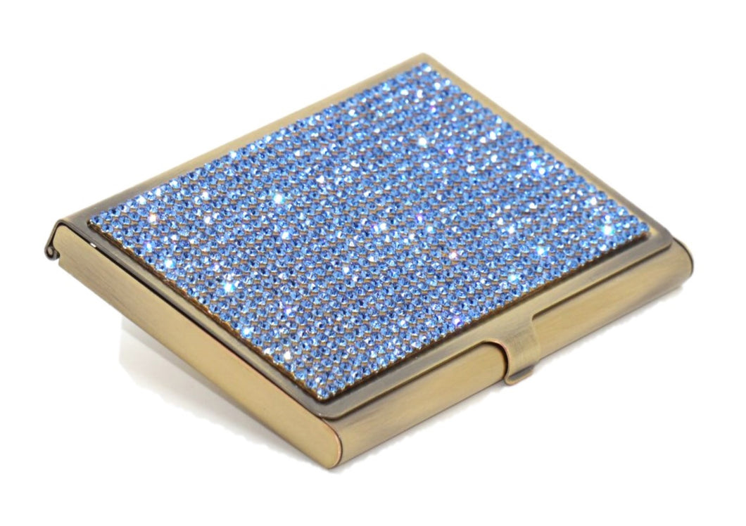 Blue Sapphire Crystals | Brass Type Card Holder or Business Card Case