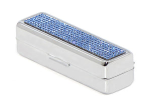 Blue Sapphire Crystals | Small (Flat Bottom) Lipstick Box or Lipstick Case with Mirror - Rangsee by MJ