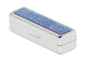 Blue Sapphire Crystals | Small (Flat Bottom) Lipstick Box or Lipstick Case with Mirror