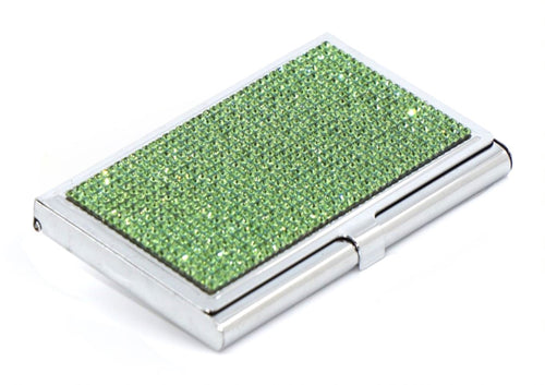 Green Peridot Crystals | Stainless Steel Type Card Holder or Business Card Case - Rangsee by MJ