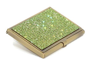 Green Peridot Crystals | Brass Type Card Holder or Business Card Case - Rangsee by MJ