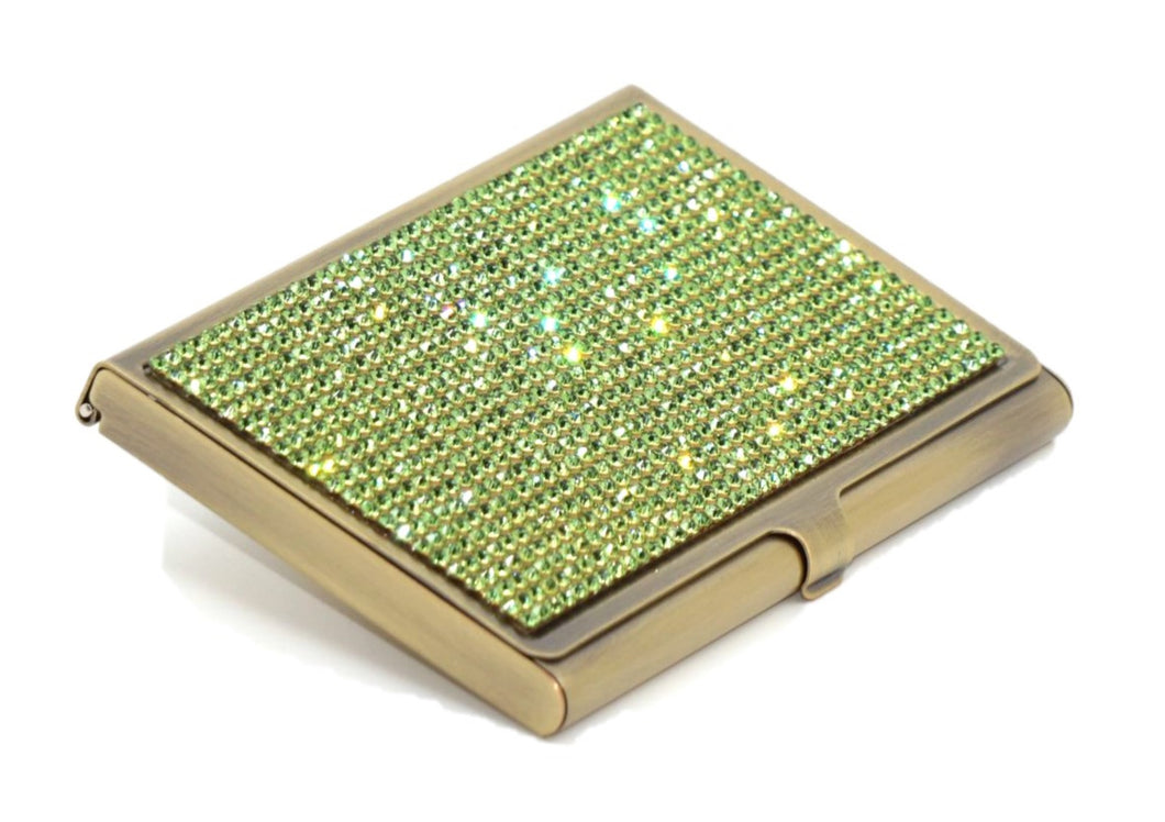 Green Peridot Crystals | Brass Type Card Holder or Business Card Case