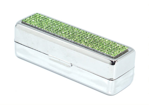 Green Peridot Crystals | Small (Flat Bottom) Lipstick Box or Lipstick Case with Mirror