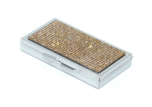 Gold Topaz Crystals | Pill Case, Pill Box or Pill Container (3 Slots Rectangular)