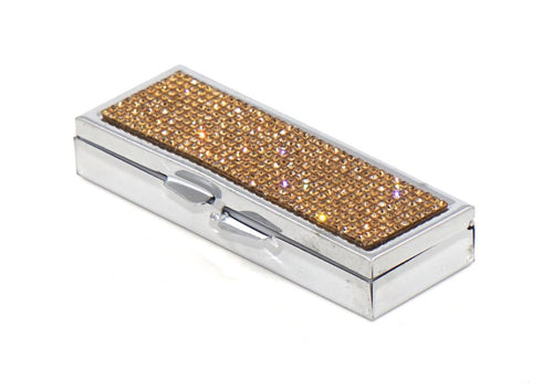 Gold Topaz Crystals | Pill Case, Pill Box or Pill Container (6 Slots Rectangular)