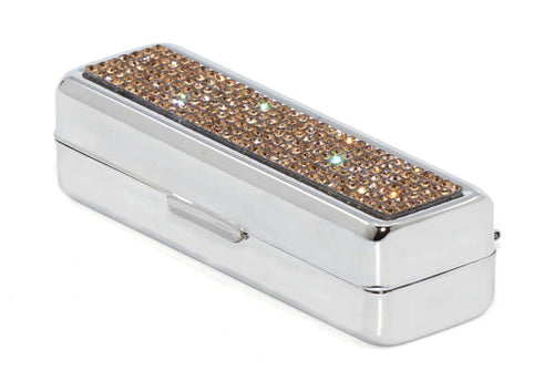 Gold Topaz Crystals | Small (Flat Bottom) Lipstick Box or Lipstick Case with Mirror - Rangsee by MJ