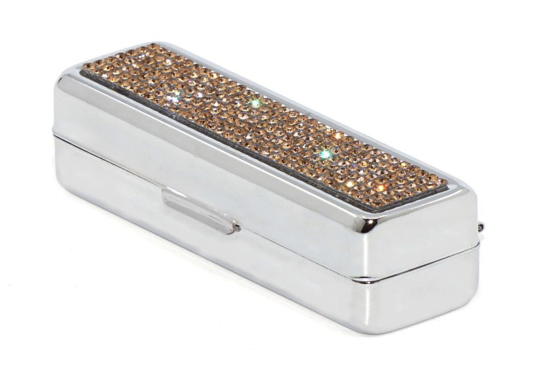 Gold Topaz Crystals | Small (Flat Bottom) Lipstick Box or Lipstick Case with Mirror