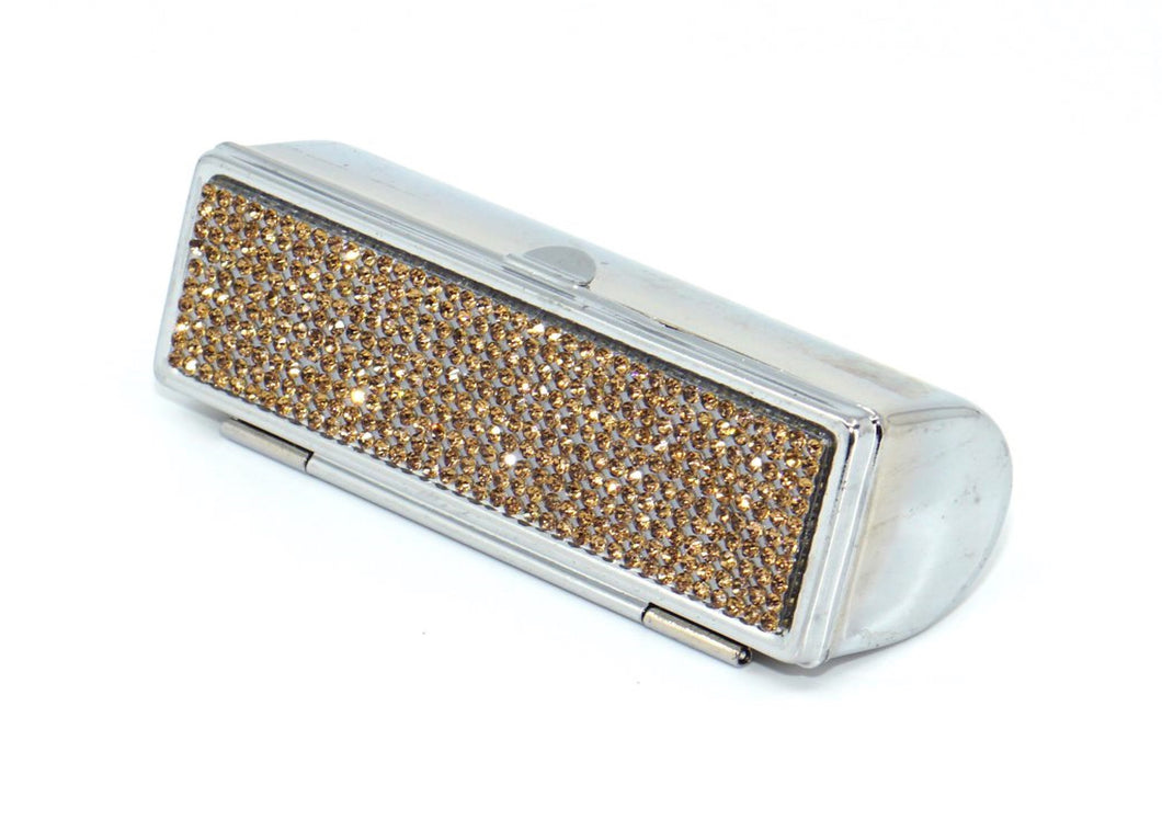 Gold Topaz Crystals | Big (Round Bottom) Lipstick Box or Lipstick Case with Mirror