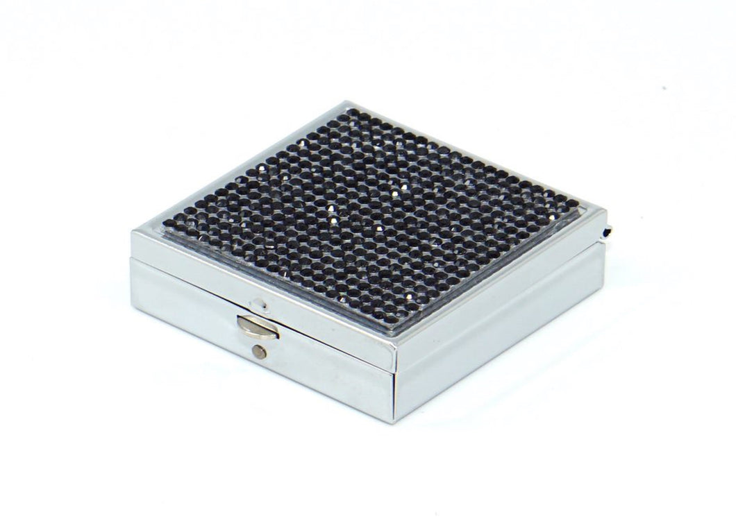 Jet Black Crystals | Pill Case, Pill Box or Pill Container (2 Slots Square)