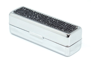 Jet Black Crystals | Small (Flat Bottom) Lipstick Box or Lipstick Case with Mirror - Rangsee by MJ