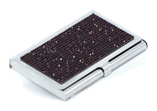 Purple Amethyst (Dark) Crystals | Stainless Steel Brass Type Card Holder or Business Card Case - Rangsee by MJ