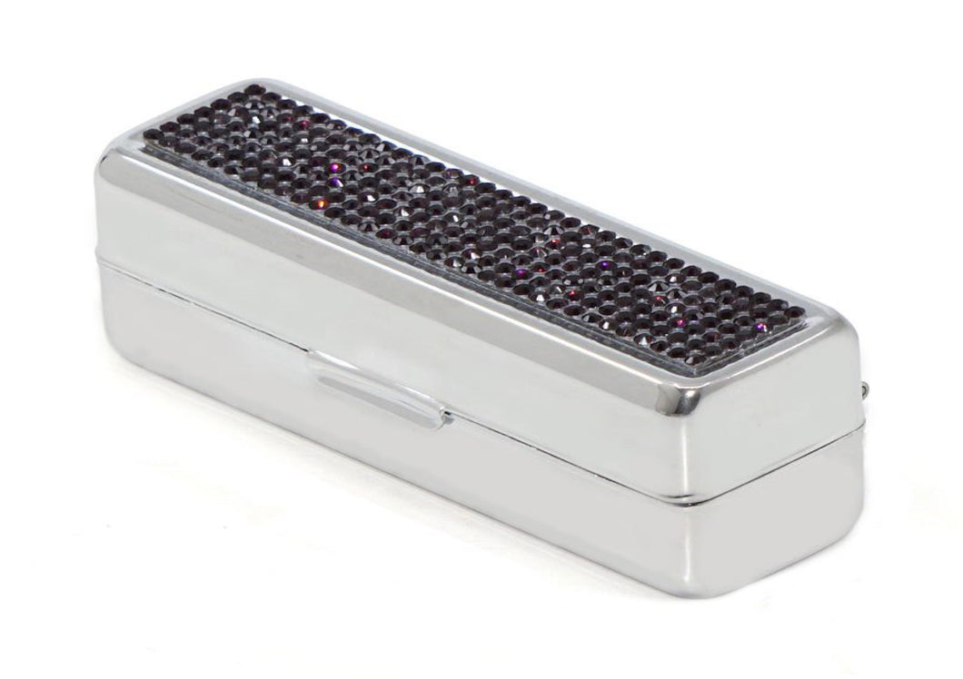 Purple Amethyst (Dark) Crystals | Small (Flat Bottom) Lipstick Box or Lipstick Case with Mirror