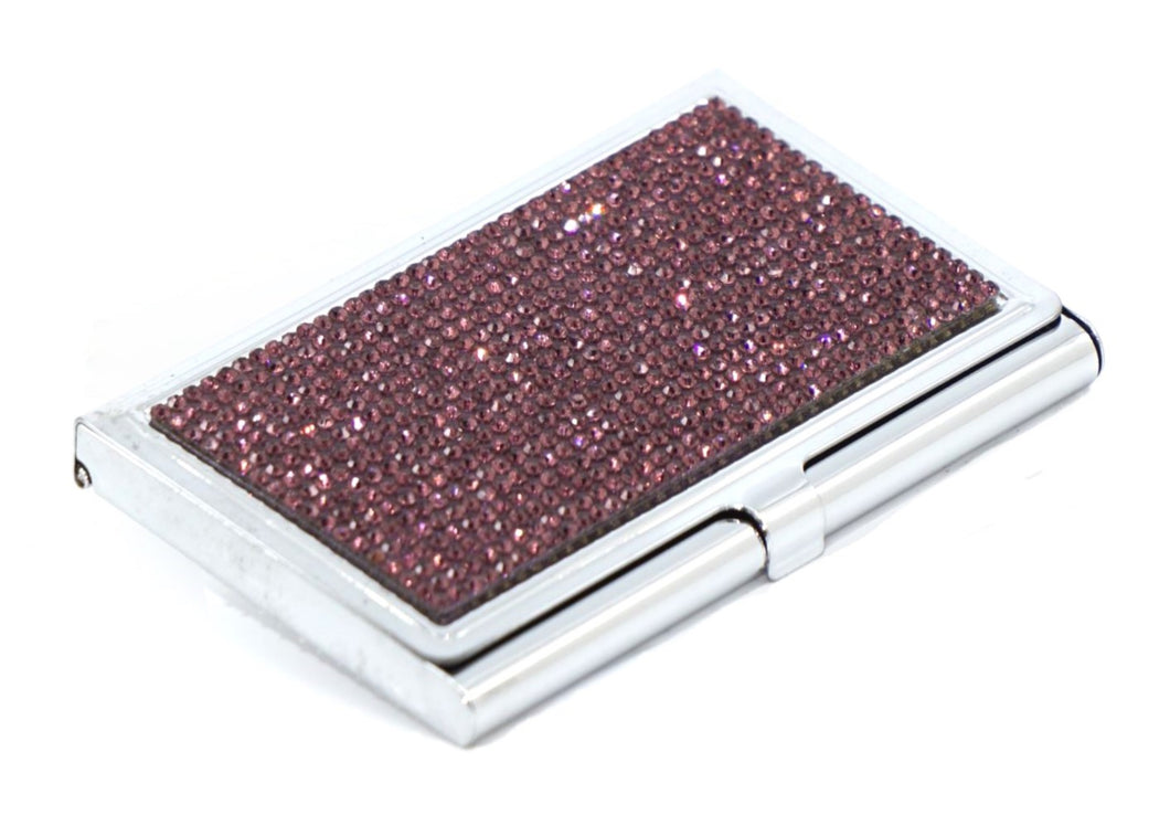 Cristales de amatista púrpura (luz) | Tarjetero o estuche para tarjetas de visita tipo acero inoxidable