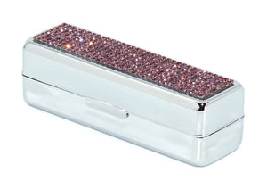 Purple Amethyst (Light) Crystals | Small (Flat Bottom) Lipstick Box or Lipstick Case with Mirror