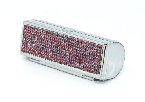 Purple Amethyst (Light) Crystals | Big (Round Bottom) Lipstick Box or Lipstick Case with Mirror