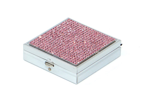 Pink Rose Crystals | Pill Case, Pill Box or Pill Container (2 Slots Square)