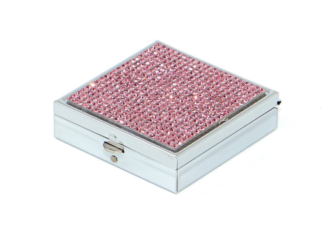 Pink Rose Crystals | Pill Case, Pill Box or Pill Container (2 Slots Square)