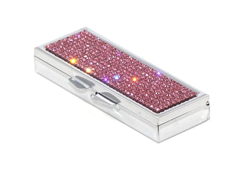 Pink Rose Crystals | Pill Case, Pill Box or Pill Container (6 Slots Rectangular)