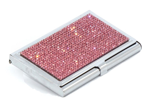 Pink Rose Crystals | Stainless Steel Type Card Holder or Business Card Case - Rangsee by MJ