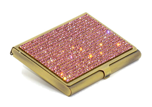 Pink Rose Crystals | Brass Type Card Holder or Business Card Case