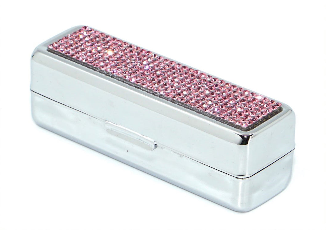 Pink Rose Crystals | Small (Flat Bottom) Lipstick Box or Lipstick Case with Mirror