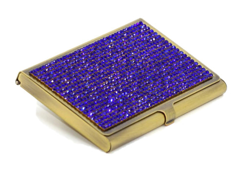 Royal Blue Crystals | Brass Type Card Holder or Business Card Case