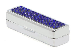 Royal Blue Crystals | Small (Flat Bottom) Lipstick Box or Lipstick Case with Mirror - Rangsee by MJ