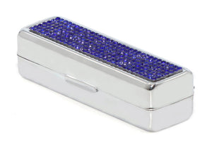 Royal Blue Crystals | Small (Flat Bottom) Lipstick Box or Lipstick Case with Mirror