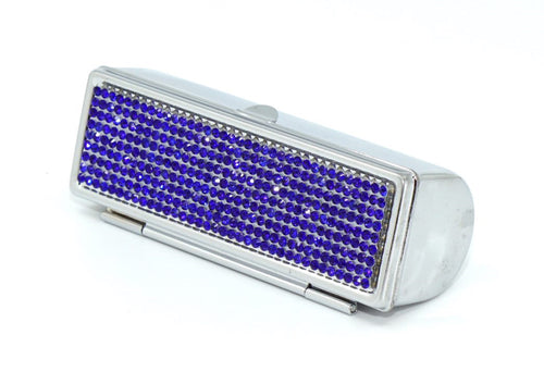 Royal Blue Crystals | Big (Round Bottom) Lipstick Box or Lipstick Case with Mirror