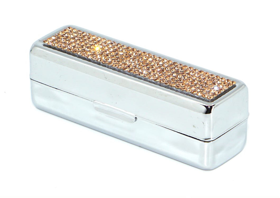 Rose Gold Crystals | Small (Flat Bottom) Lipstick Box or Lipstick Case with Mirror