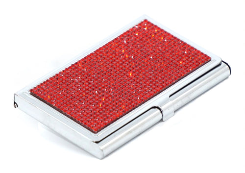 Red Siam Crystals | Stainless Steel Type Card Holder or Business Card Case
