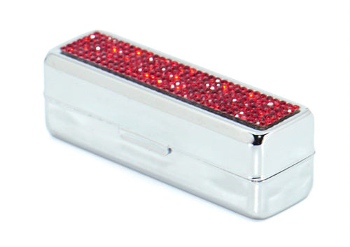Red Siam Crystals | Small (Flat Bottom) Lipstick Box or Lipstick Case with Mirror