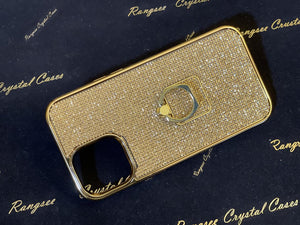 Cristales de topacio dorado con anillo para el dedo | Estuche dorado de TPU/PC (Serie iPhone 12)