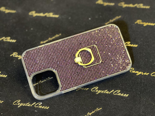 Purple Amethyst (Dark) Crystals with Finger Ring | Clear TPU/PC Case (iPhone 12 Series) - Rangsee by MJ