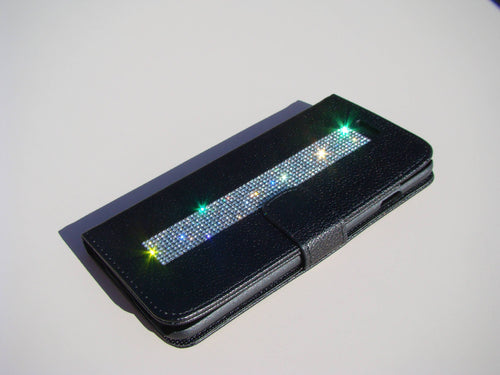 Cristales de amatista púrpura (luz) | Funda tipo billetera negra (iPhone 6 y iPhone 6s)