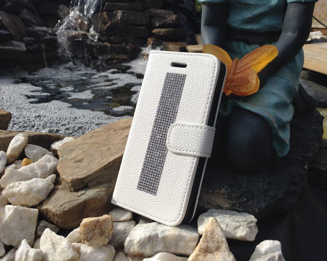 Black Diamond Crystals | White Wallet Case (iPhone 6 & iPhone 6s) - Rangsee by MJ